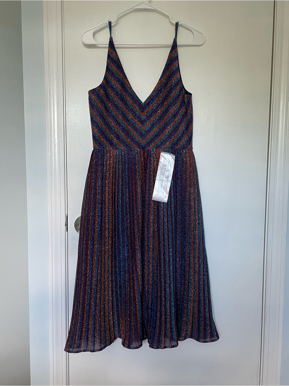 NWT Dress the Population Metallic Rainbow Stripe Hayley Dress, M - Picture 3 of 6